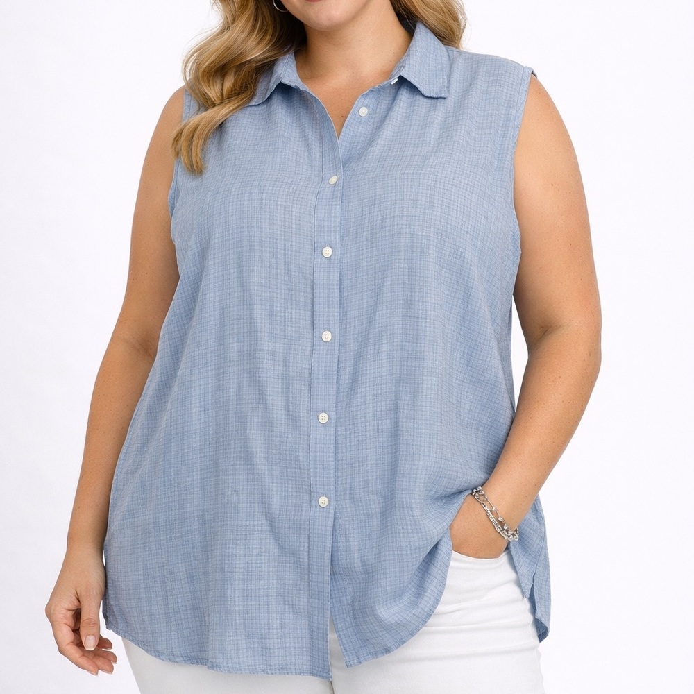 Christopher‎ & Banks Blue Linen Blend Button Down Tank Blouse 20W